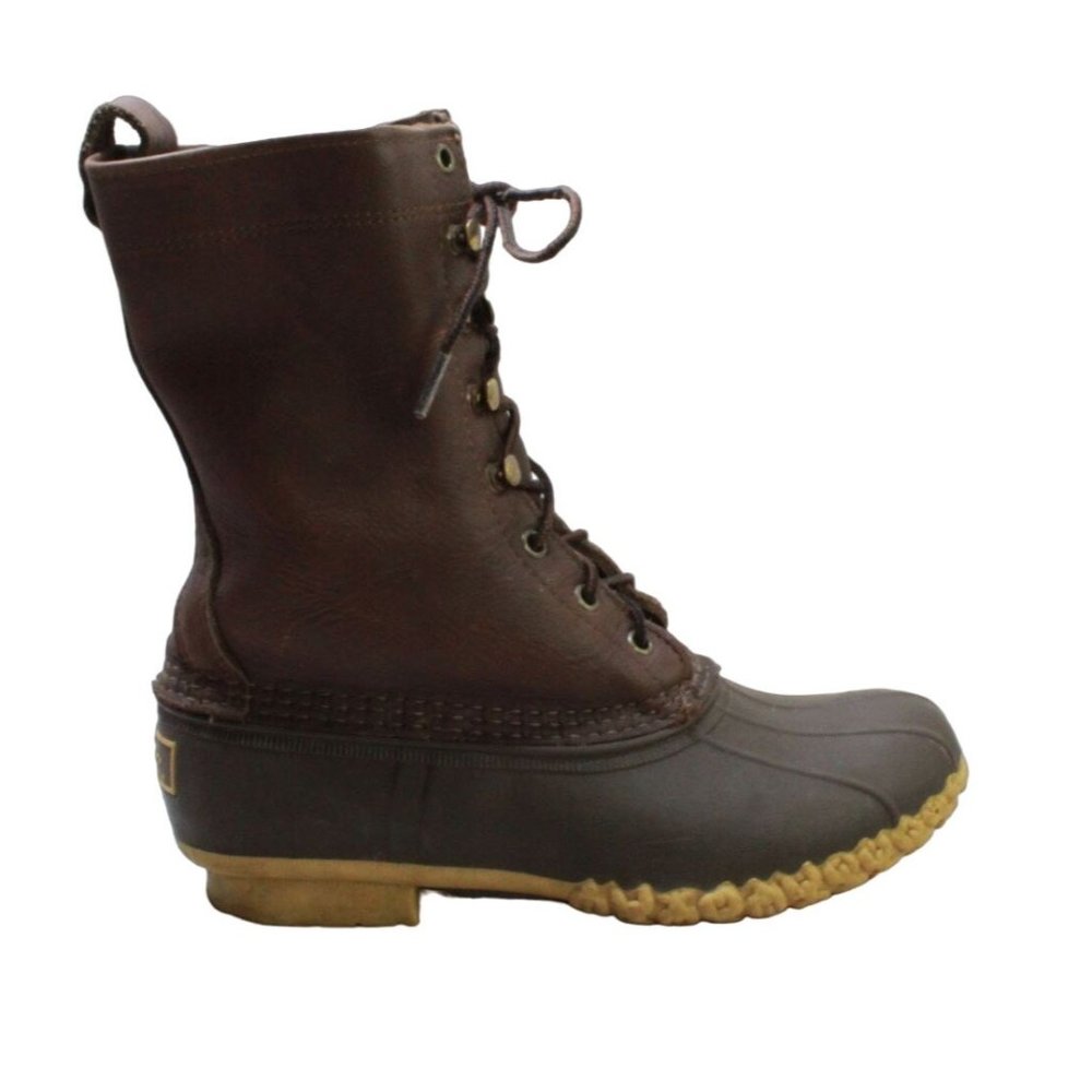 LL Bean Unlined Brown Leather Maine Hunting Shoes Duck Boots Size 8 M - Picture 1 of 9